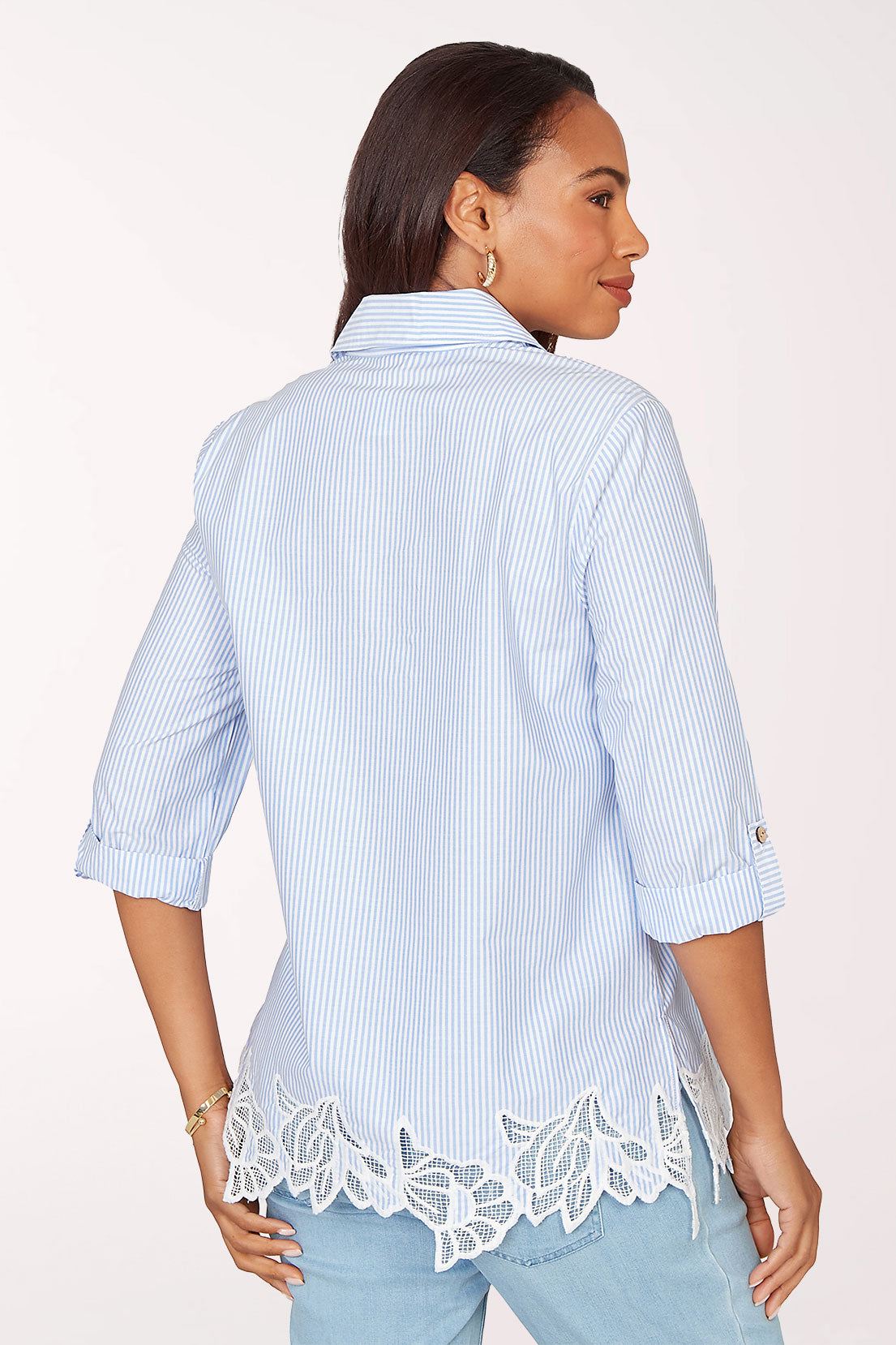 French Riviera Striped Lace Hem Blouse