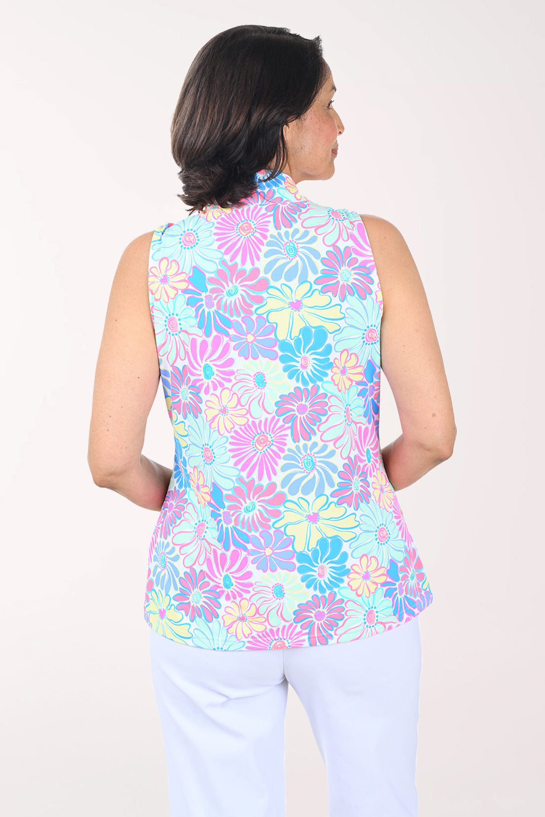 Pastel Petals Cooling UPF50+ Zip Sleeveless Top