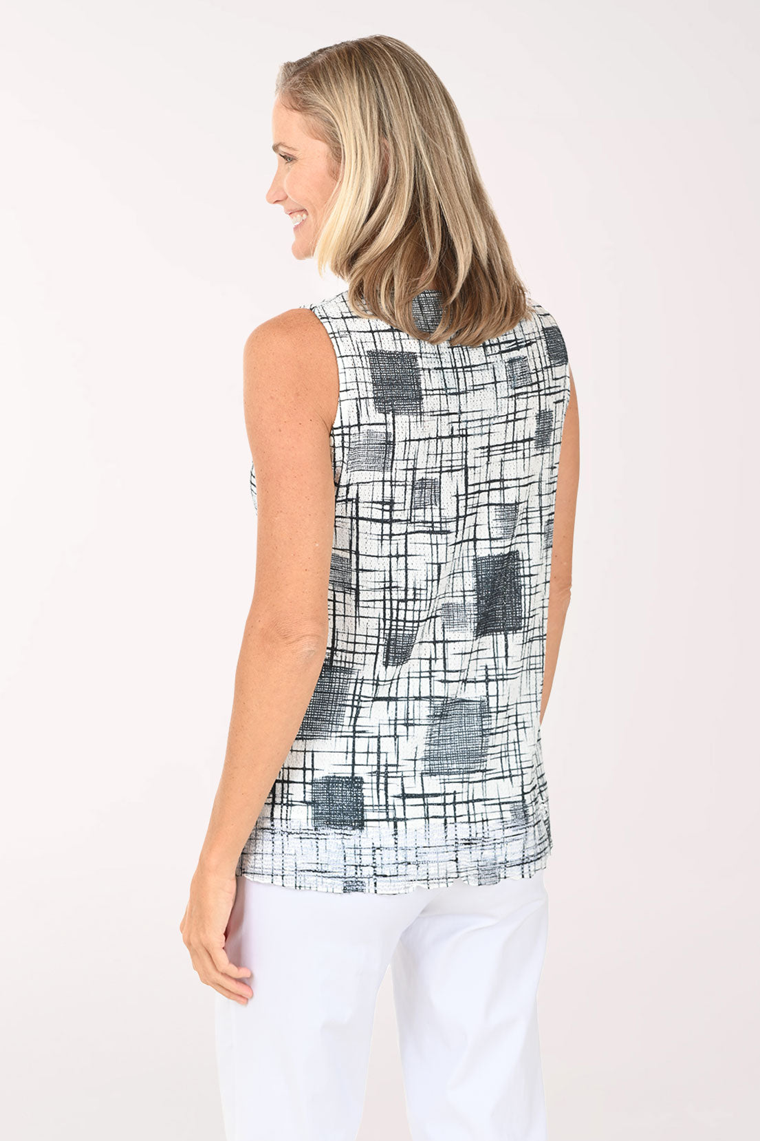 Criss-Crossed Mesh Hem Sleeveless Top