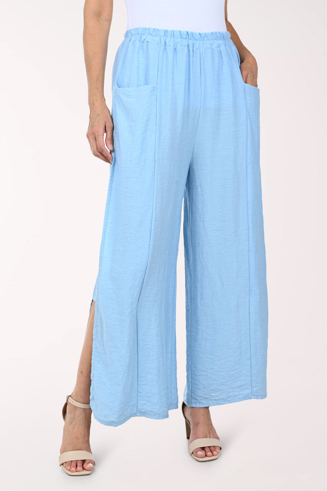 Solid Linen-Blend Side Slit Pant