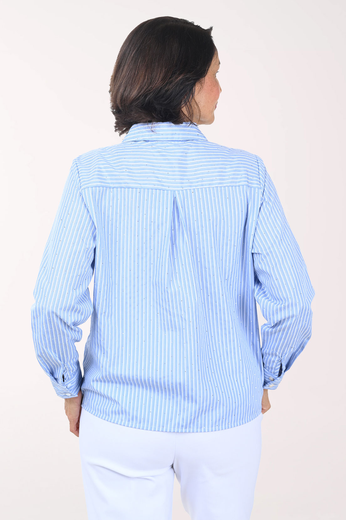Rhinestone Pinstriped Button-Front Shirt