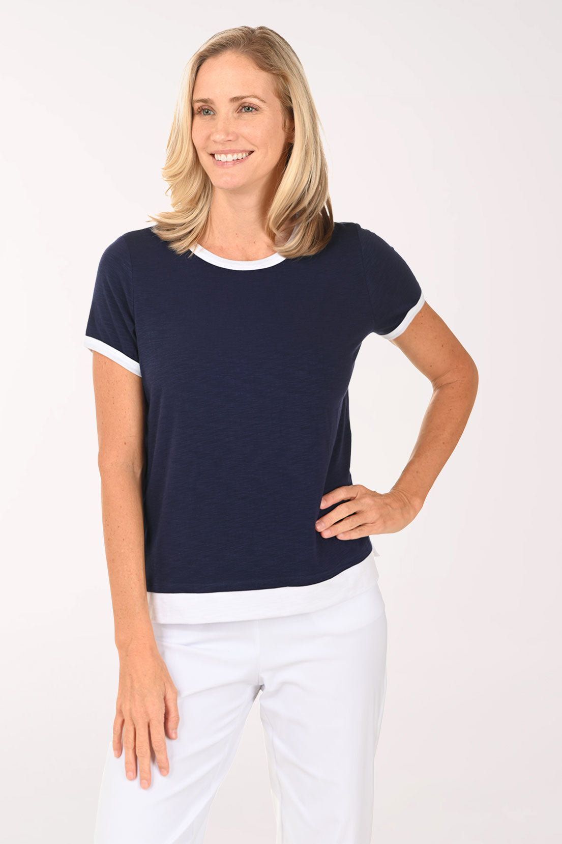 Solid Slub Knit Ringer Tee