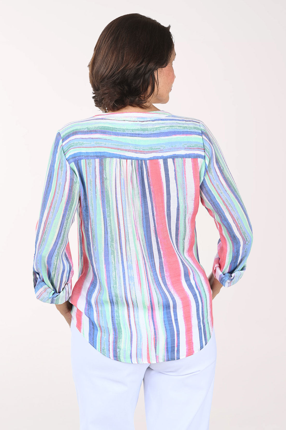 Bright Stripes Button-Front Blouse