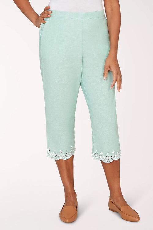 Caribbean Blues Eyelet Hem Capri Pant