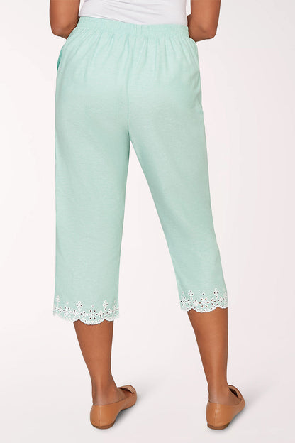 Caribbean Blues Eyelet Hem Capri Pant