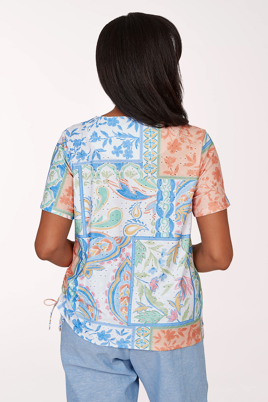 Caribbean Blues Patchwork Eyelet Top