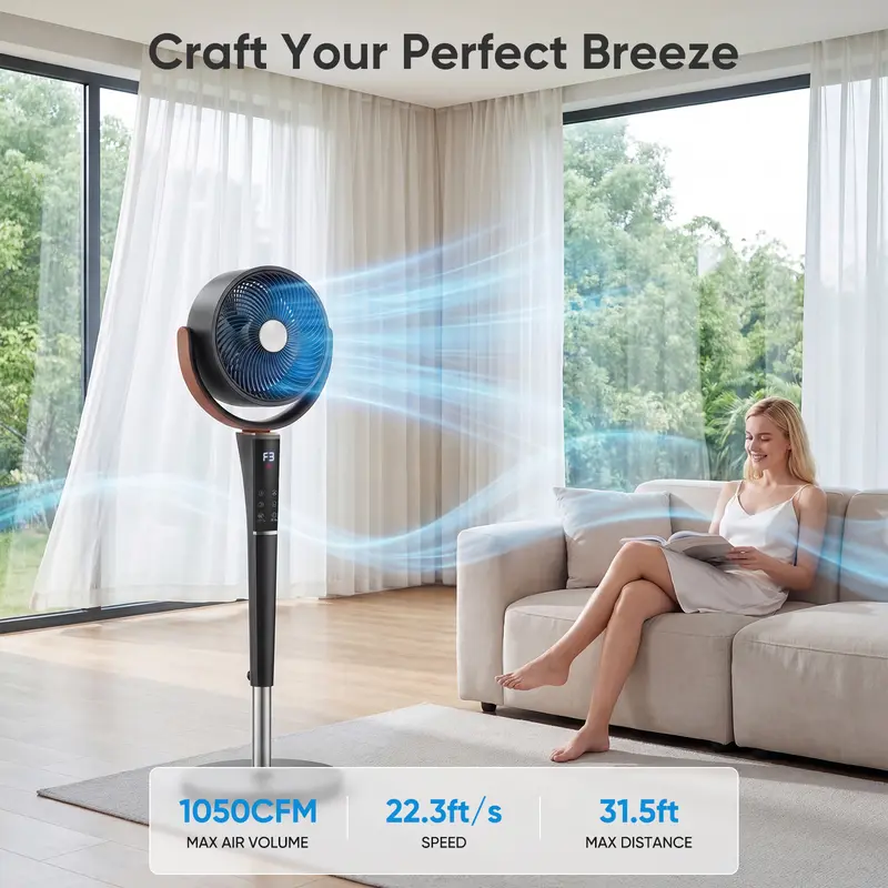 20dB Quiet Pedestal Fan with Remote | 15 Speeds, 5 Modes & LED Night Light