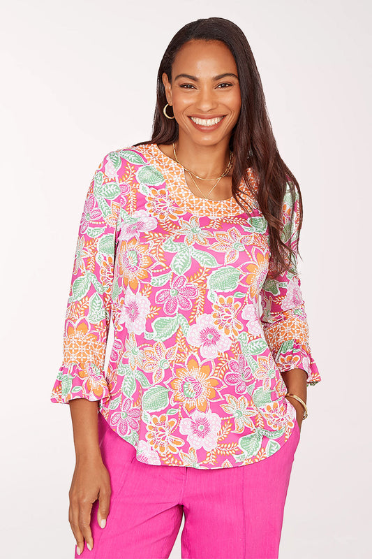Hothouse Florals Puff Printed Horsehoe Neck Top