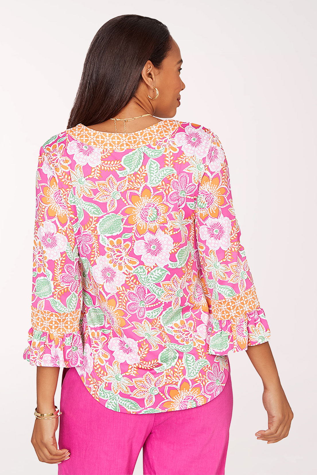Hothouse Florals Puff Printed Horsehoe Neck Top