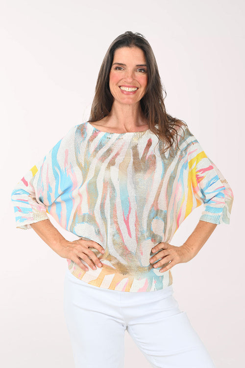 Golden Rainbow Zebra Dolman Sleeve Sweater