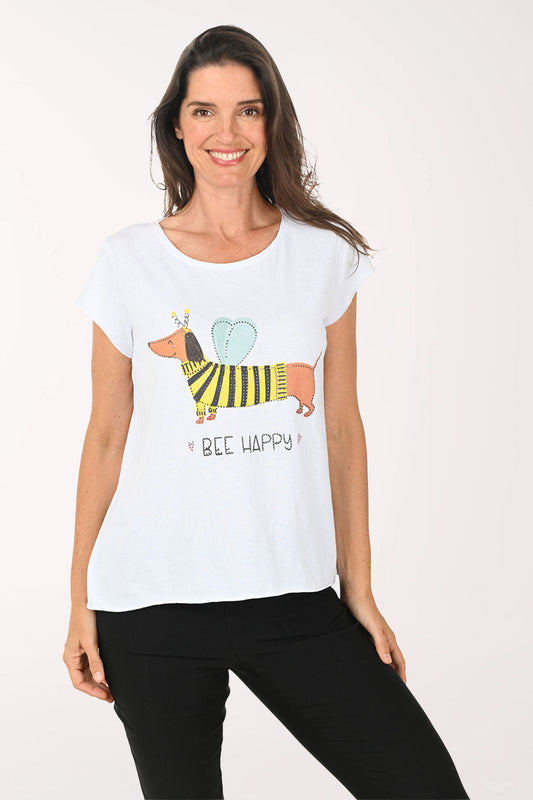 Bee Happy Dachshund Studded Cotton Tee