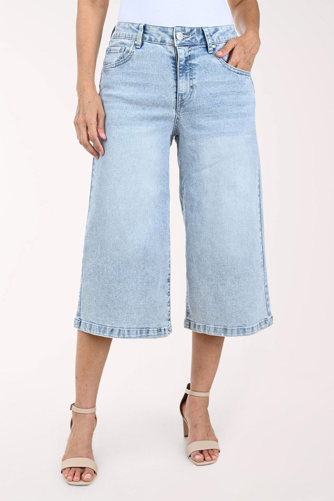 Five-Pocket Denim Culotte Pant