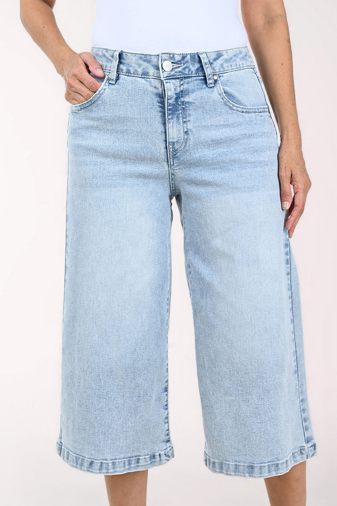 Five-Pocket Denim Culotte Pant