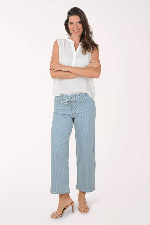 Railroad Striped Twill Wide Leg Pant
