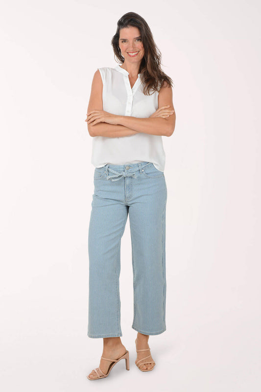 Railroad Striped Twill Wide Leg Pant