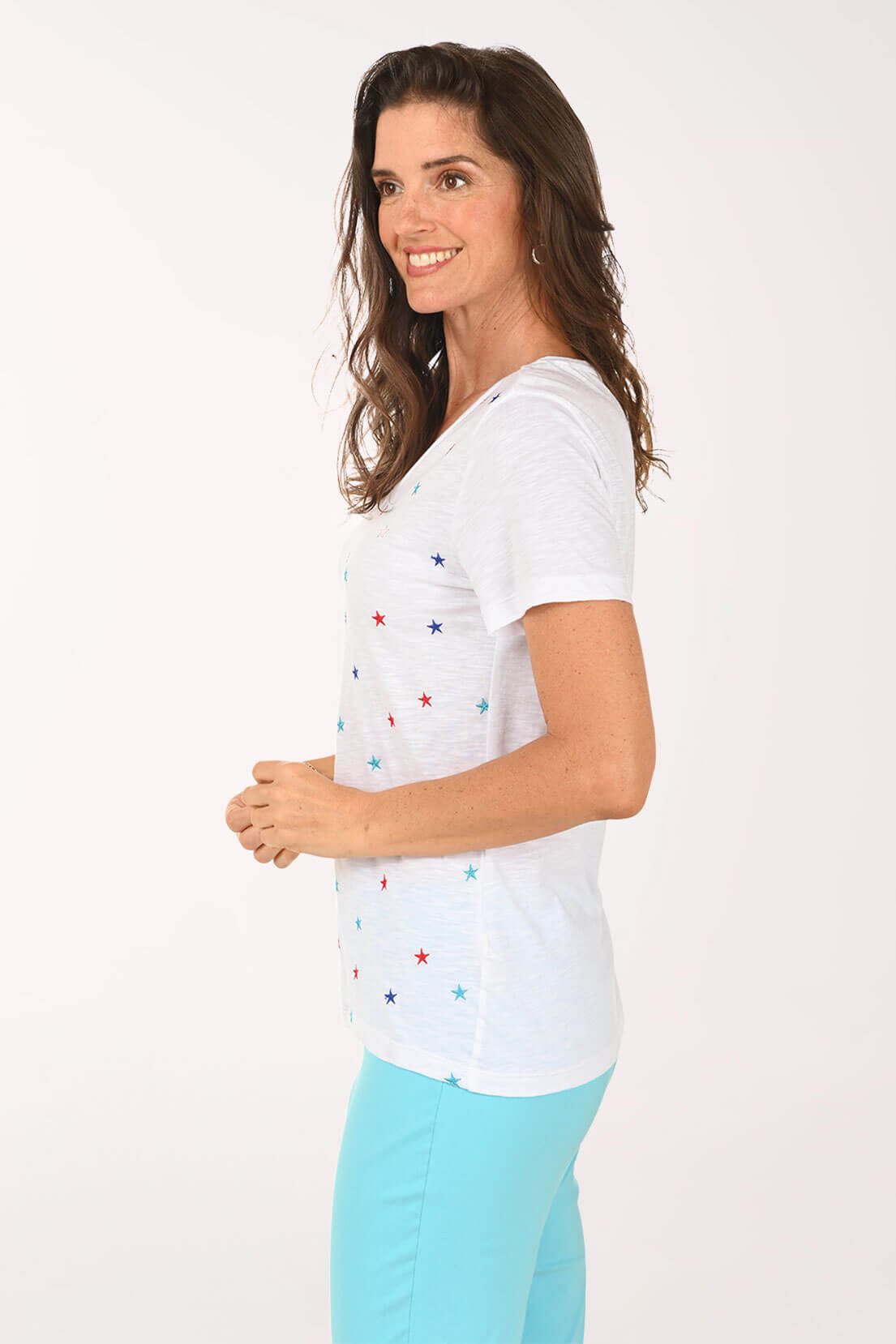 Embroidered American Stars V-Neck Tee