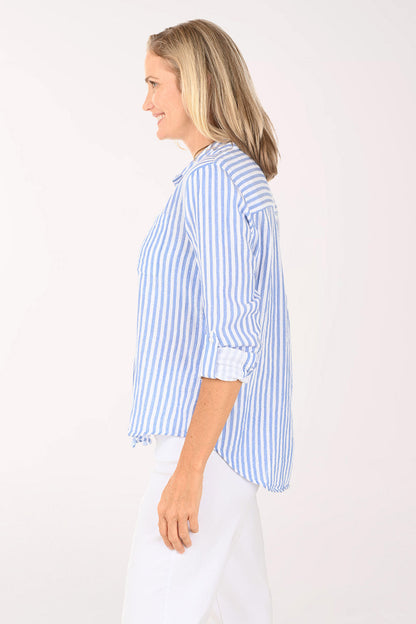 Striped Cotton Gauze Roll Sleeve Shirt