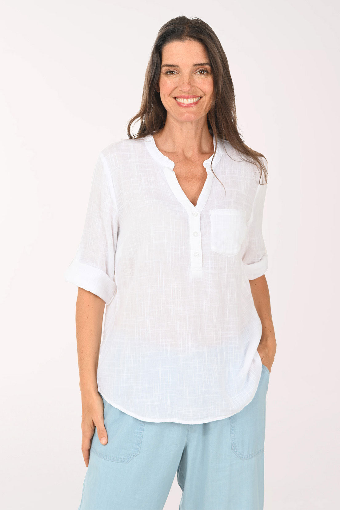 Solid Gauze Henley Blouse