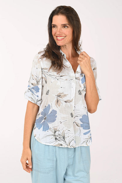 Pressed Flowers Gauze High-Low Shirt