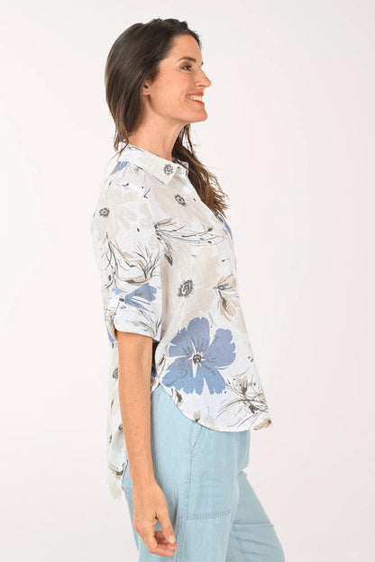 Pressed Flowers Gauze High-Low Shirt