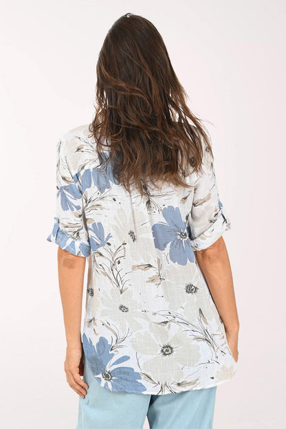 Pressed Flowers Gauze High-Low Shirt