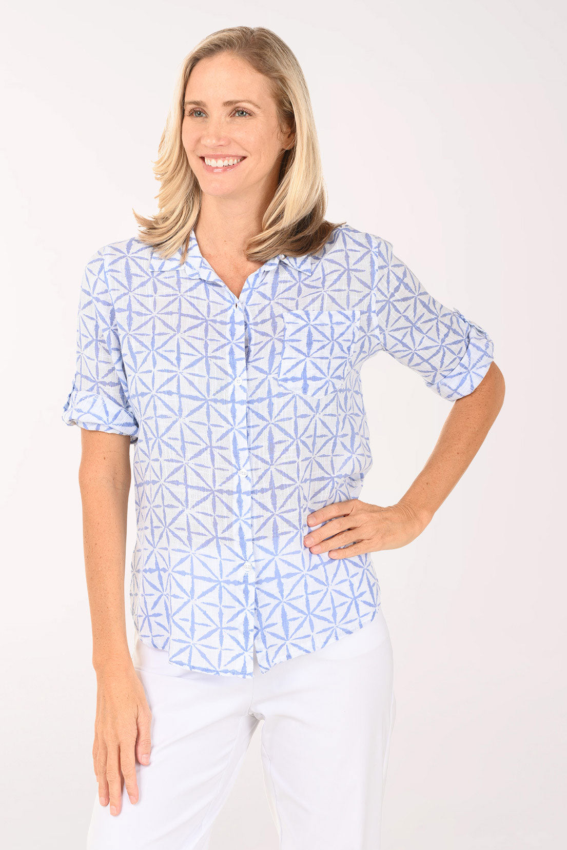 Blue Starburst Gauze High-Low Shirt