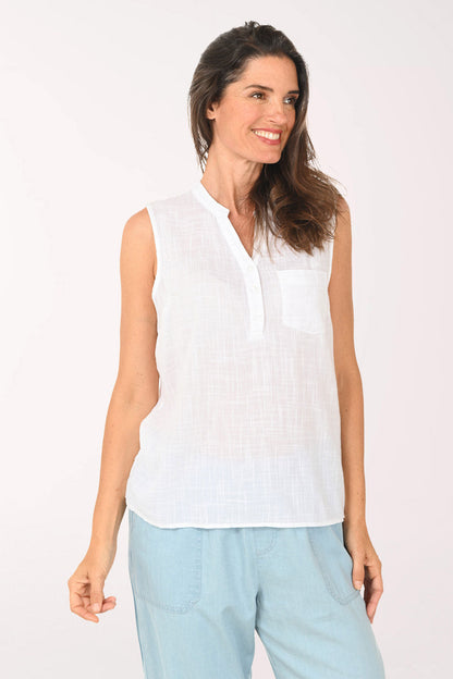 Gauze Henley Sleeveless Blouse
