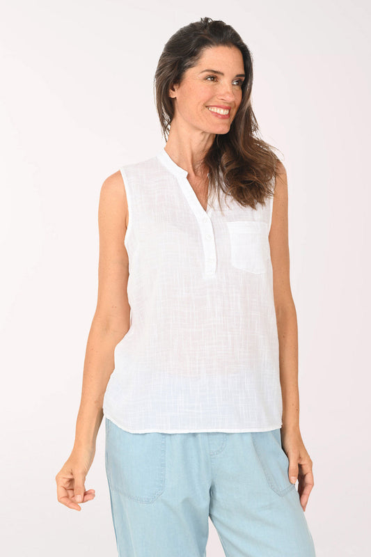 Gauze Henley Sleeveless Blouse