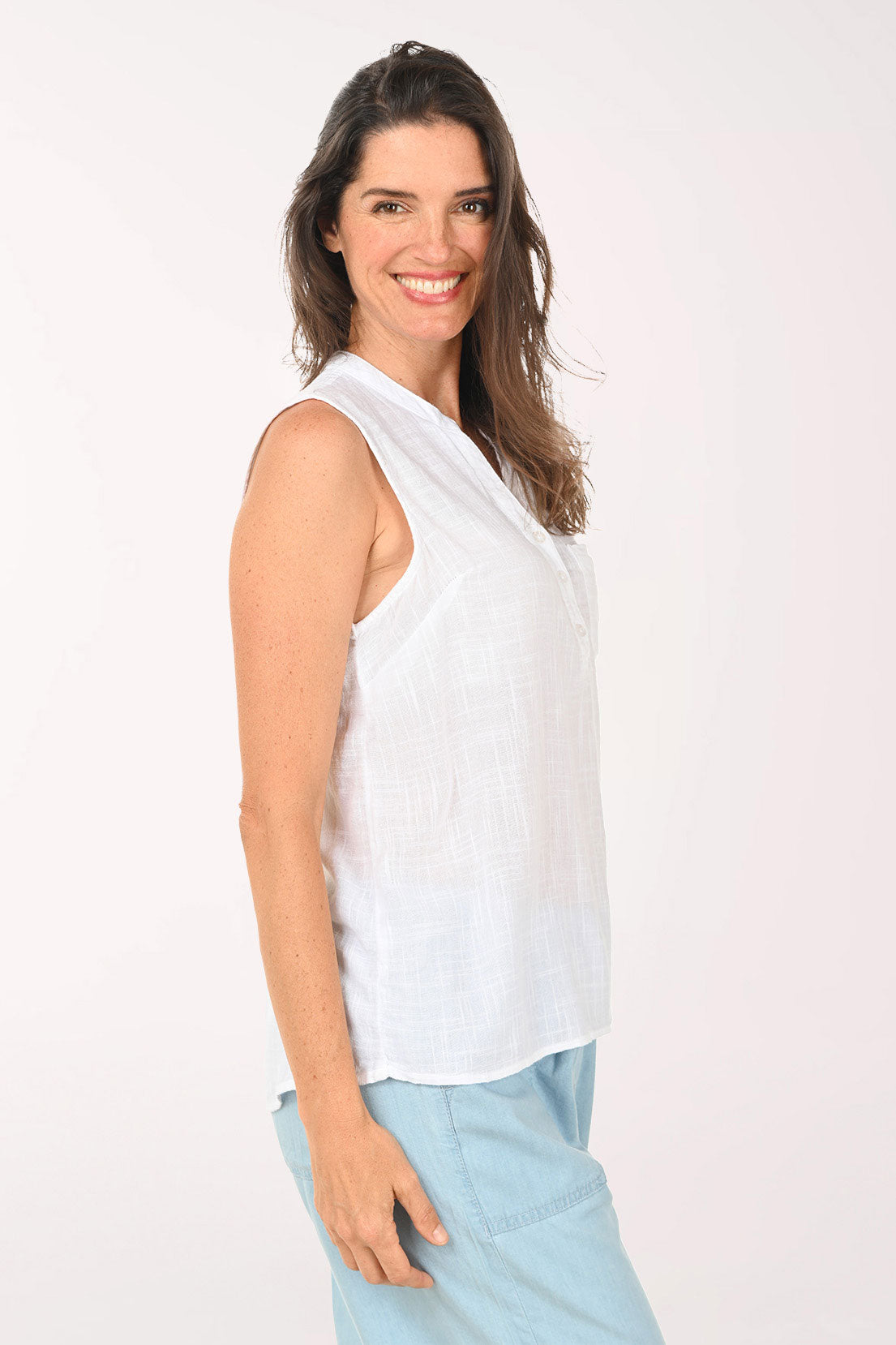 Gauze Henley Sleeveless Blouse