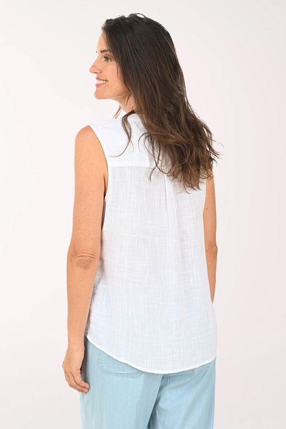 Gauze Henley Sleeveless Blouse