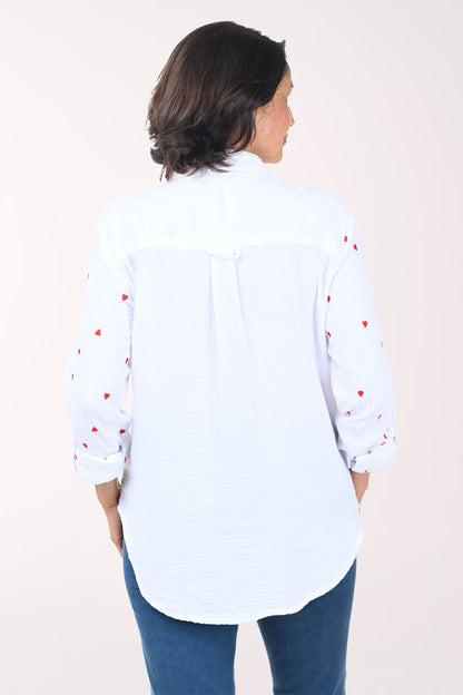 Embroidered Hearts Bubble Gauze Shirt