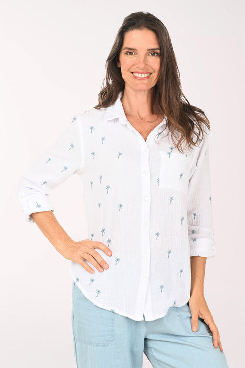 Embroidered Palm Tree Bubble Gauze Shirt