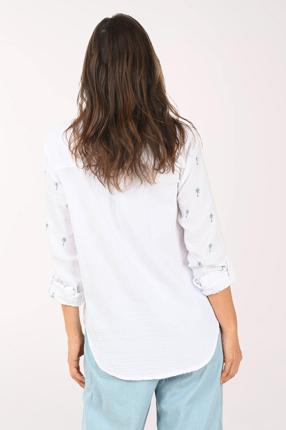 Embroidered Palm Tree Bubble Gauze Shirt