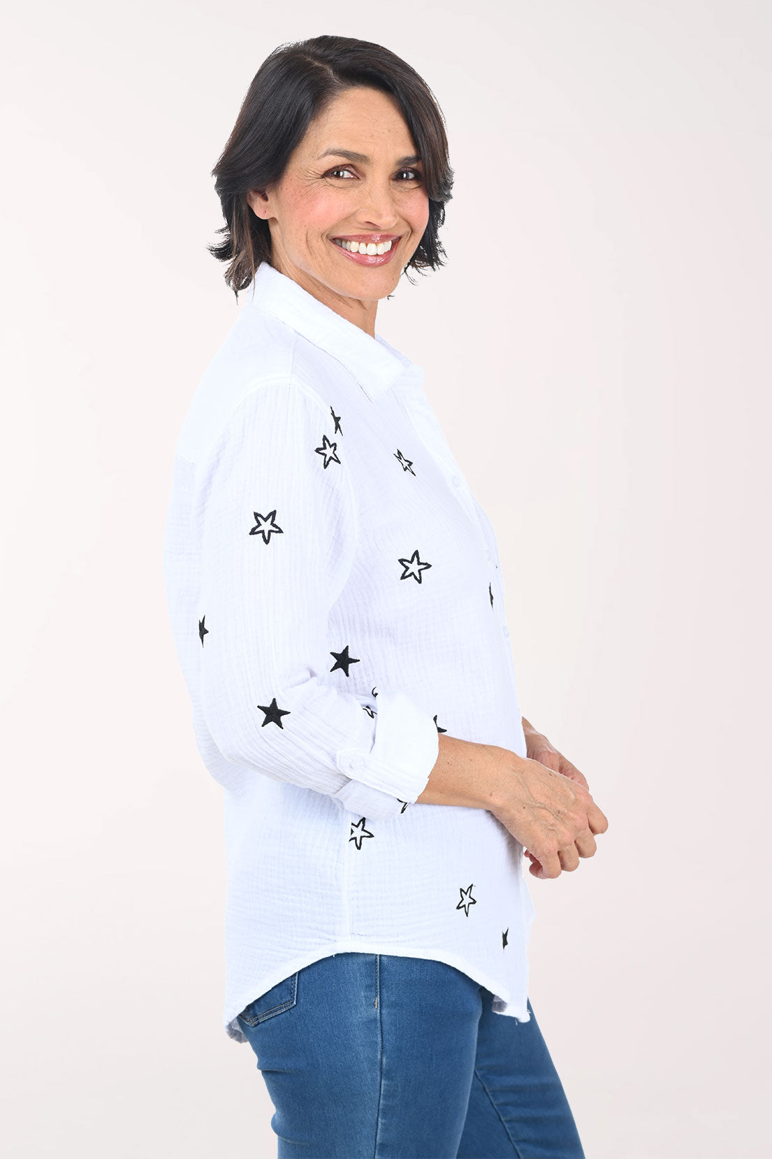 Embroidered Stars Bubble Gauze Shirt