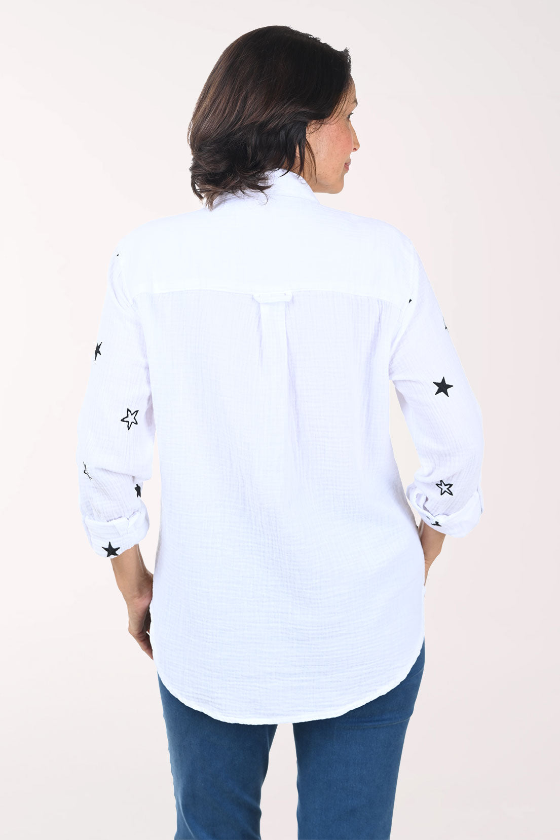 Embroidered Stars Bubble Gauze Shirt