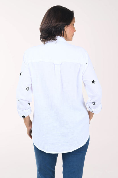 Embroidered Stars Bubble Gauze Shirt