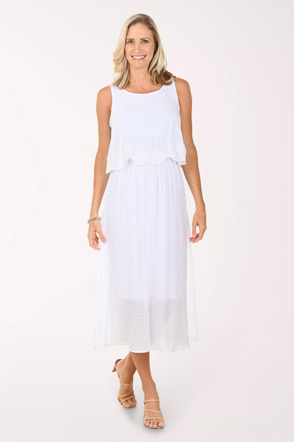 Embroidered Scallop Popover Sleeveless Maxi Dress