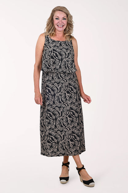 Tan Paisley Popover Sleeveless Maxi Dress