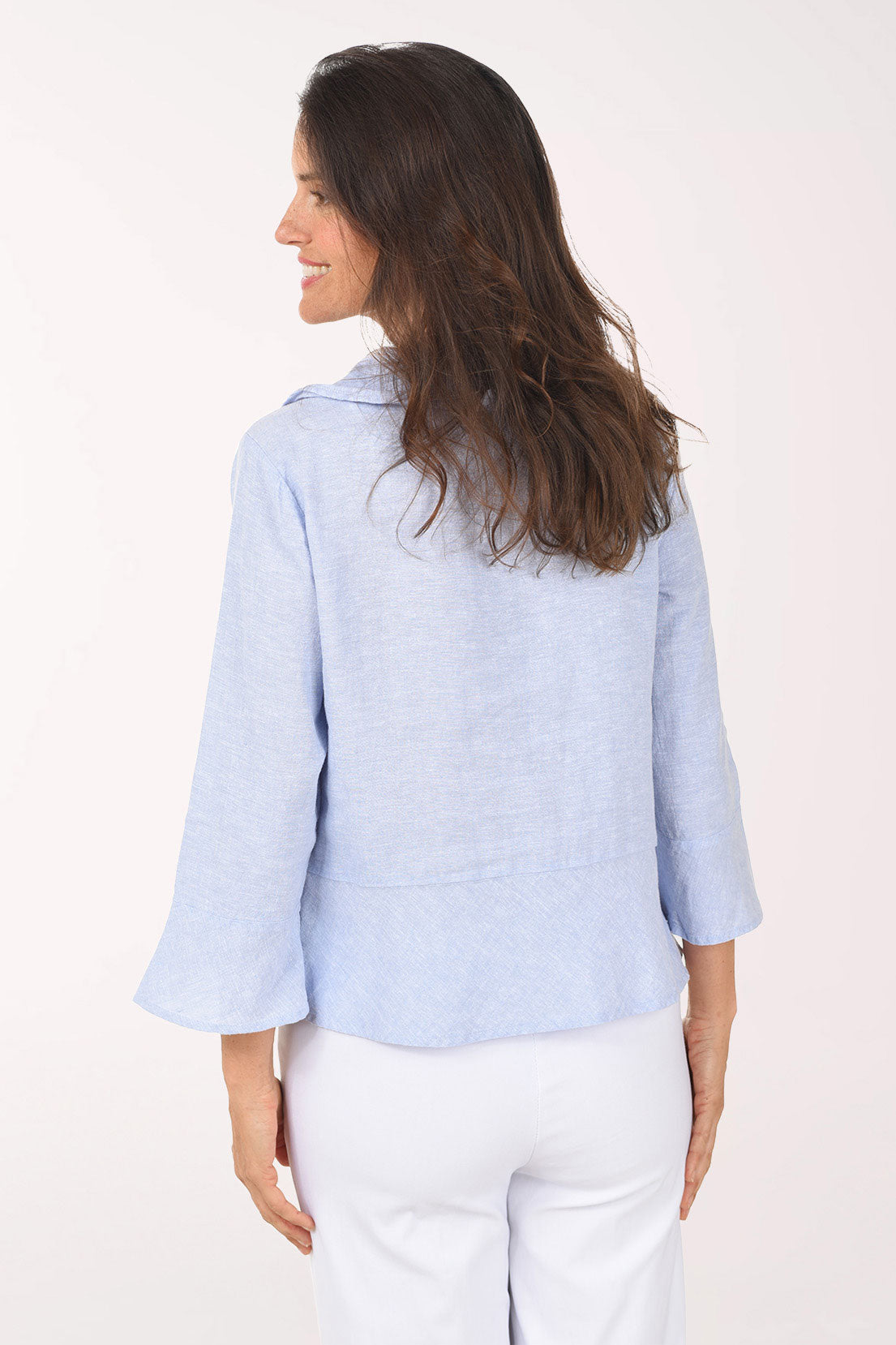 Solid Linen-Blend Cowl Neck Blouse