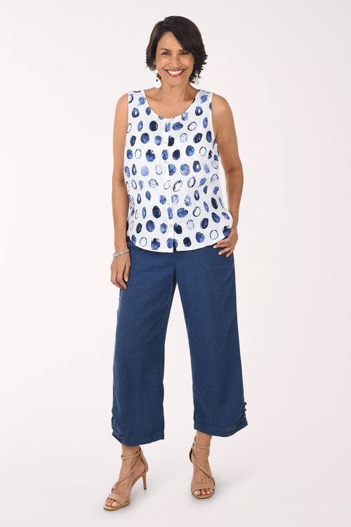 Linen-Blend Button Pleated Hem Crop Pant