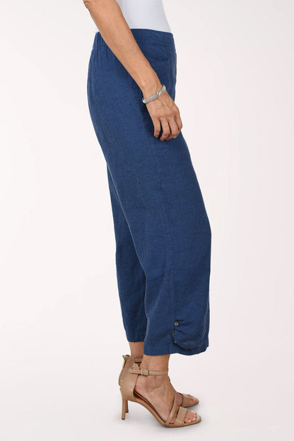 Linen-Blend Button Pleated Hem Crop Pant