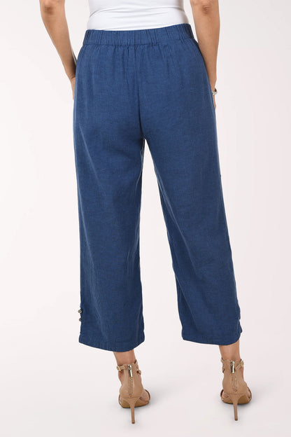 Linen-Blend Button Pleated Hem Crop Pant