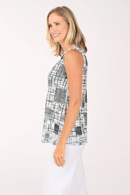 Criss-Crossed Mesh Hem Sleeveless Top