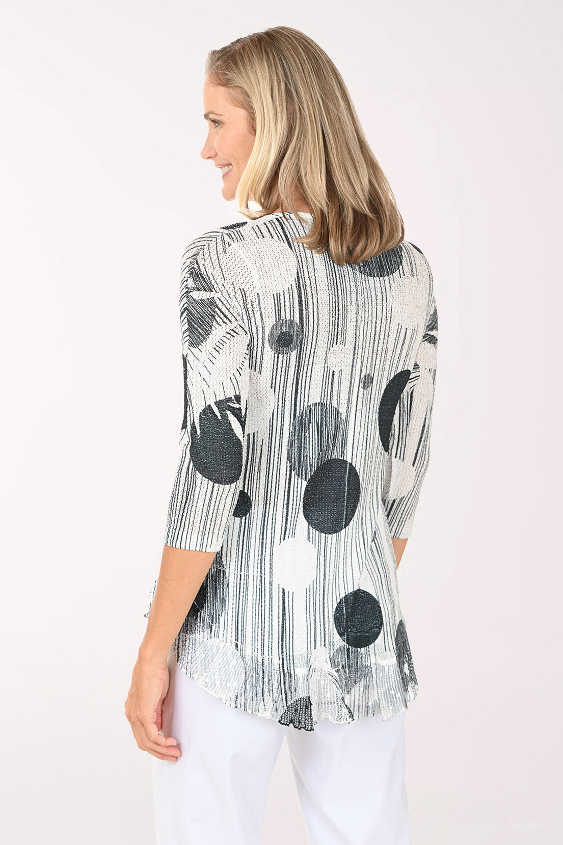 Striped Bubbles Mesh Hem High-Low Top