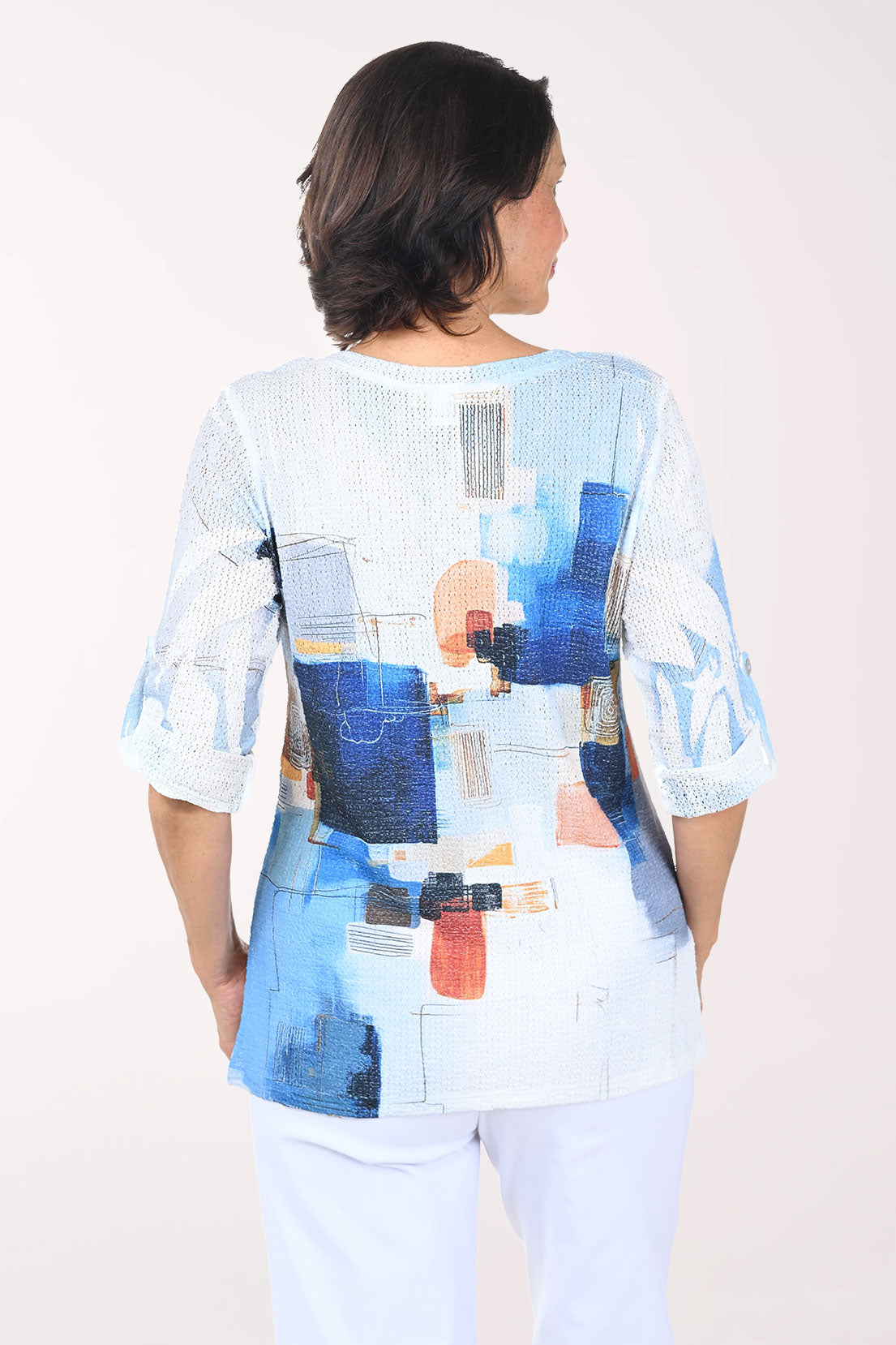 Blue Boxes Mesh V-Neck Top