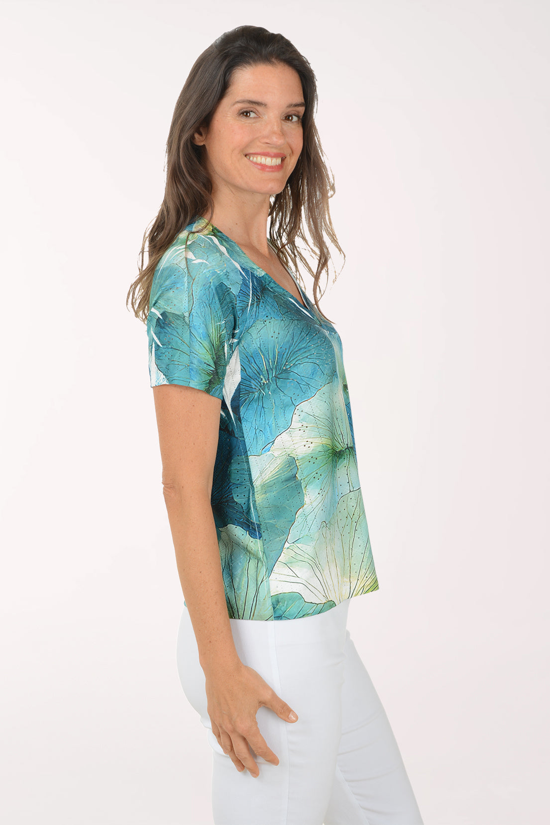 Lotus Leaves Eyelet Short Sleeve Top