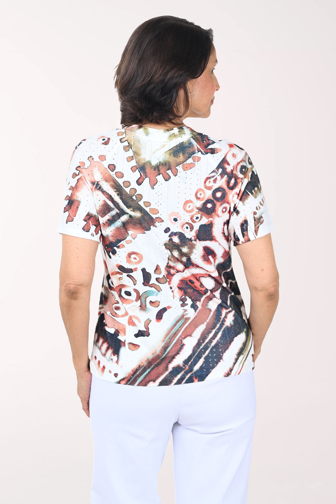 Floating Ink Eyelet Short Sleeve Top