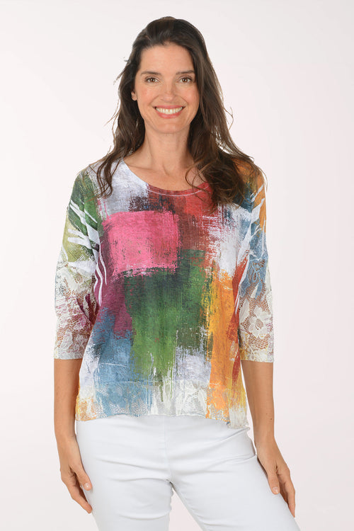 Color Patch Lace Trim Top