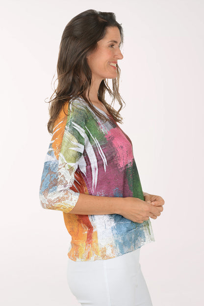 Color Patch Lace Trim Top