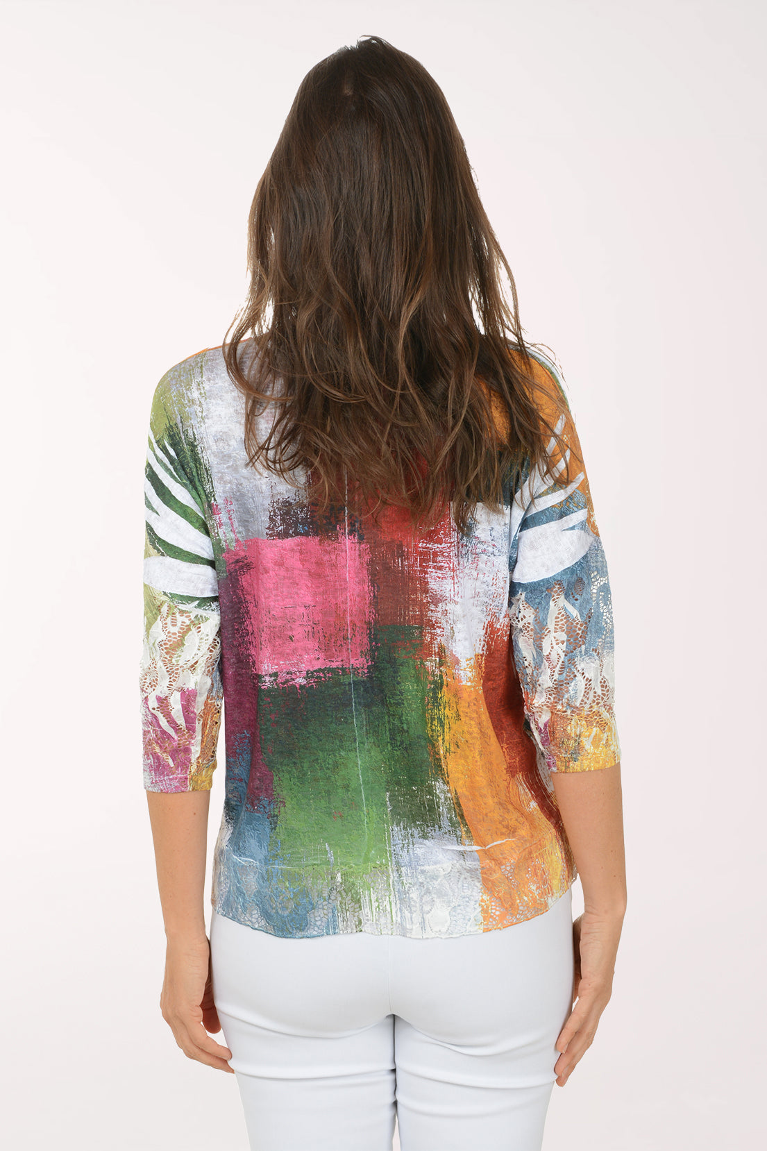 Color Patch Lace Trim Top